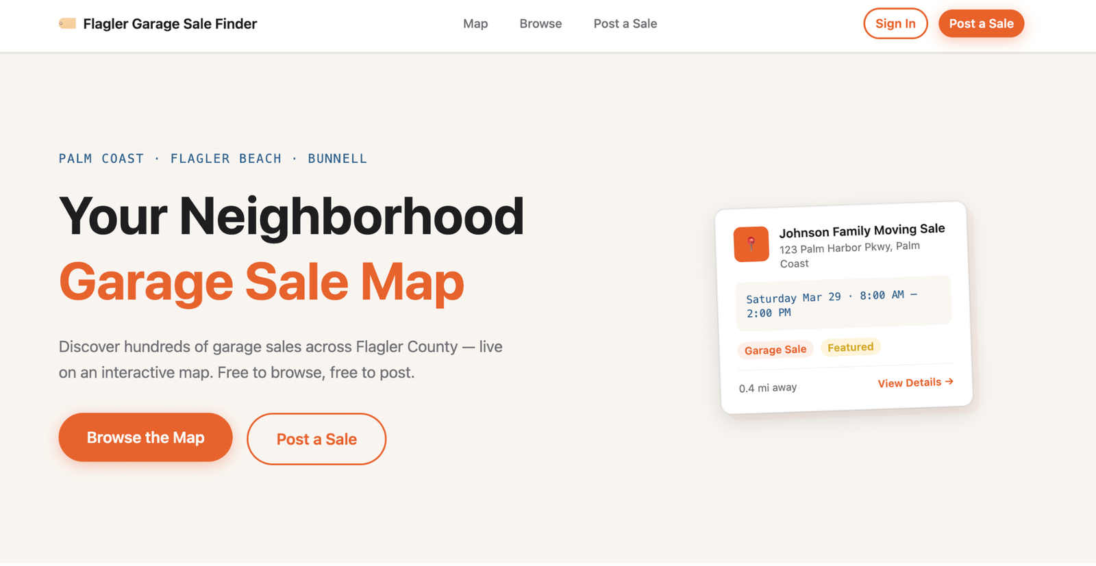 Flagler Garage Sale Finder website