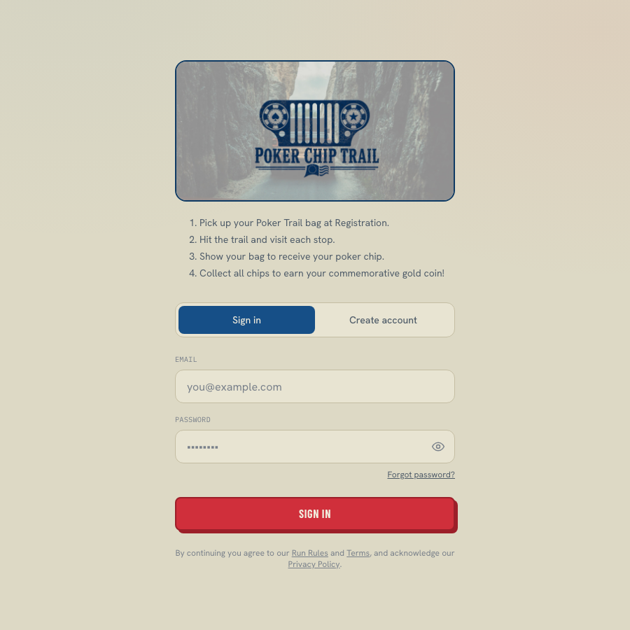 Jeep Freedom Poker Chip Trail screenshot